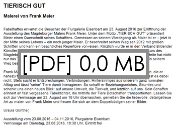 Pressebericht zu Maler Frank Meier von Ursula Günther aus Magdeburg